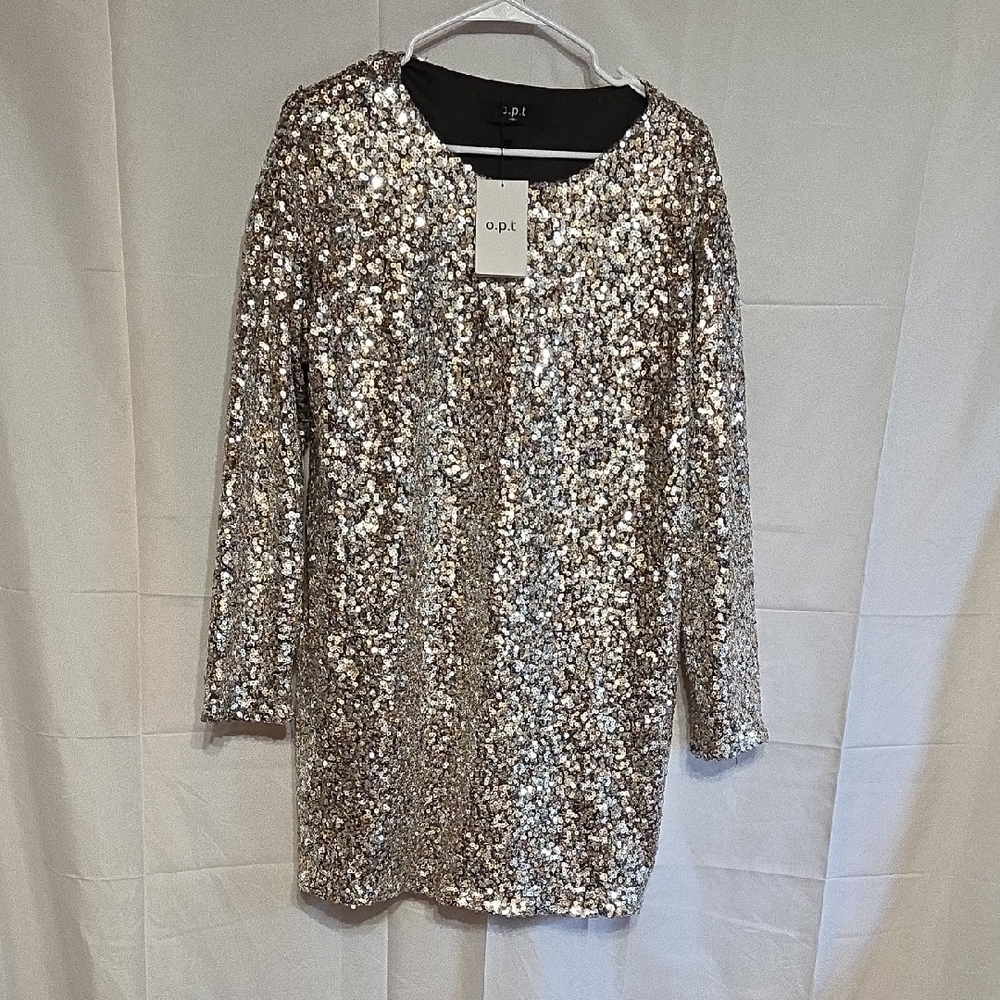 o.p.t Sparkling Silver And Gold Sequin Long Top/Dress glitter for the holidays.